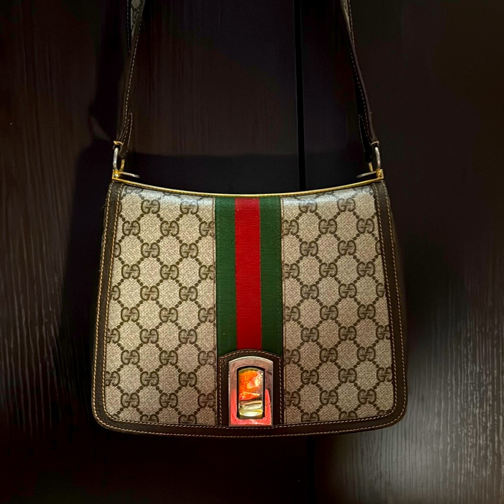 Vintage Gucci Monogram Shoulder Bag with signature stripe
